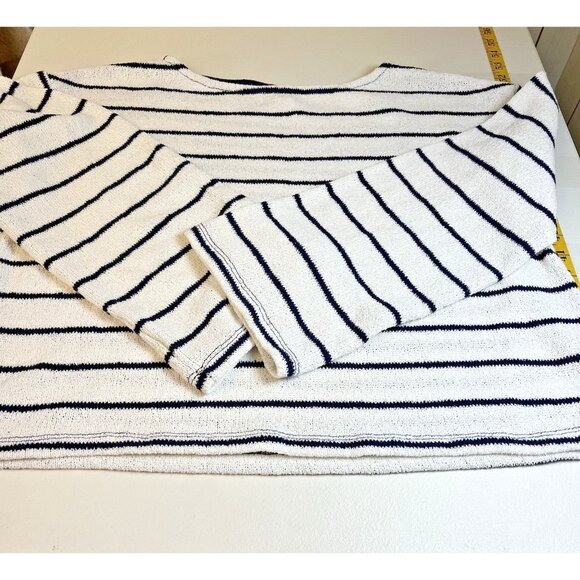 H & M Womens Navy Striped Sweater Size Medium Cotton Blend‎ Nautical Boat Neck - Picture 4 of 8